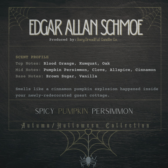Edgar Allan Schmoe Crackling Wooden Wick Candle: Spicy Pumpkin Persimmon Scent - Picture 2 of 10
